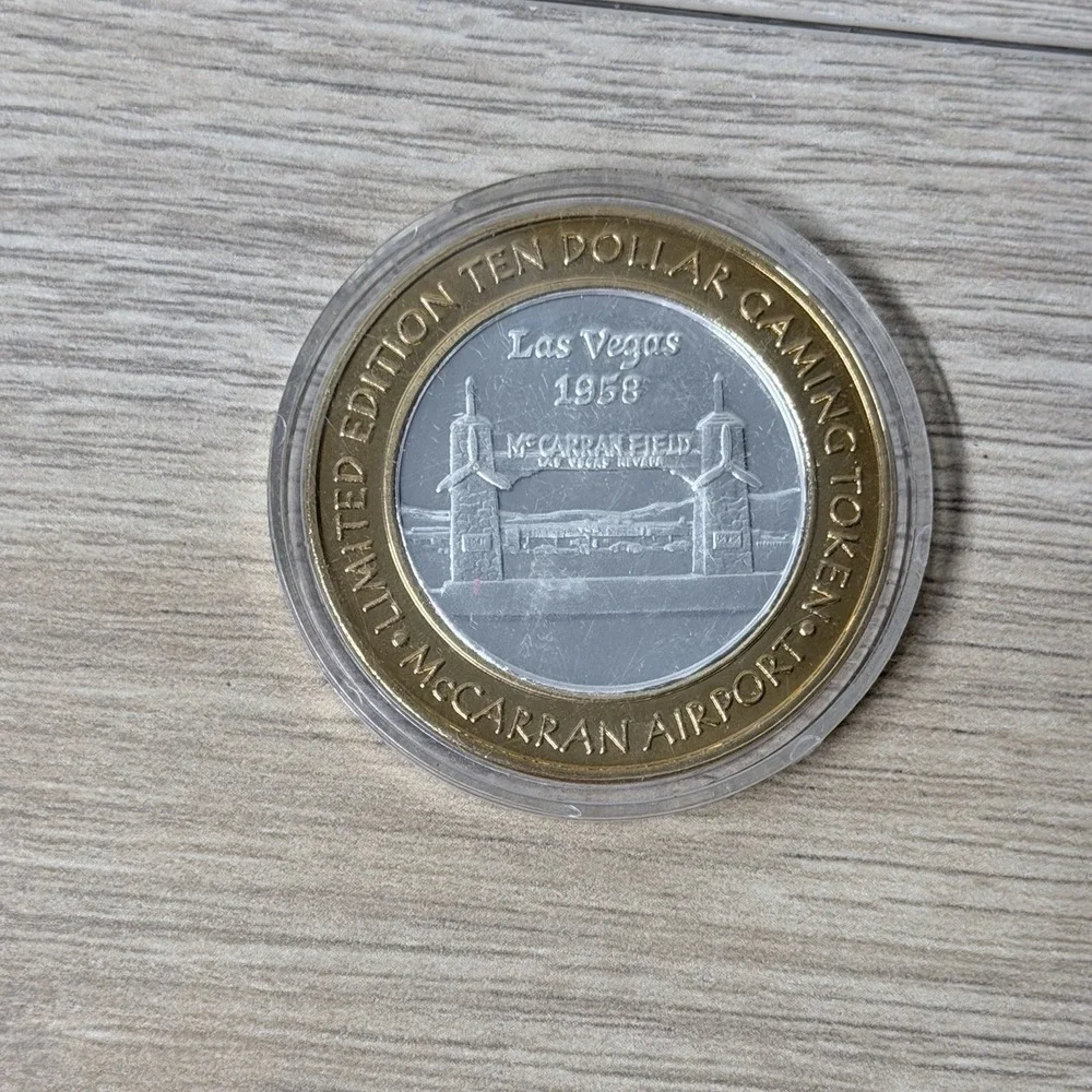 Las Vegas Casino Token Lot McCarran Airport Silver Gaming Coin Necklace Set